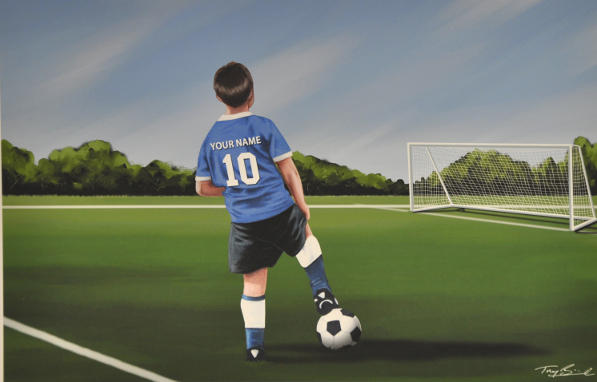 Boy With Soccer Ball - custom name and number:  $60